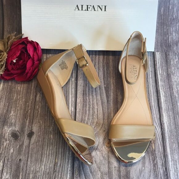 ALFANI Tiresa Tan Leather Wedge Sandals - Picture 1 of 16